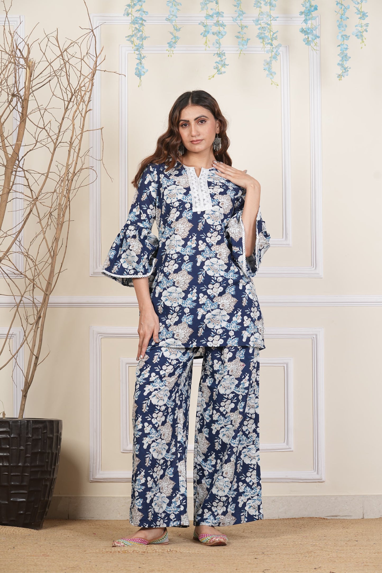 Floral Cotton Co ord Set with Lace Work