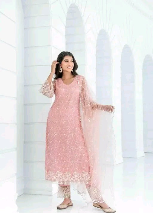 Khwaish Cotton Lace Kurti Set With Dupatta