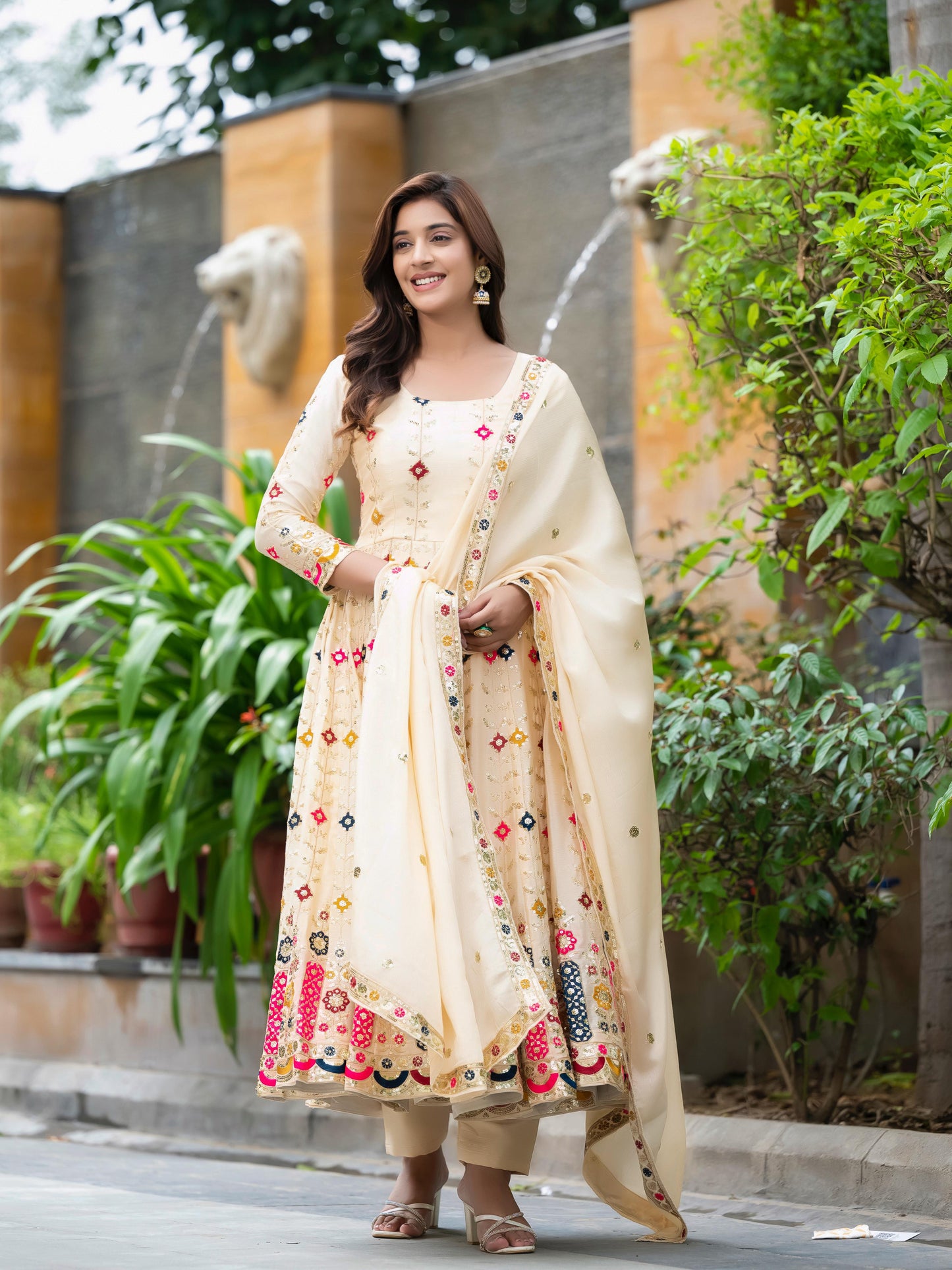 Ivory Embroidery Anarkali Suit Set