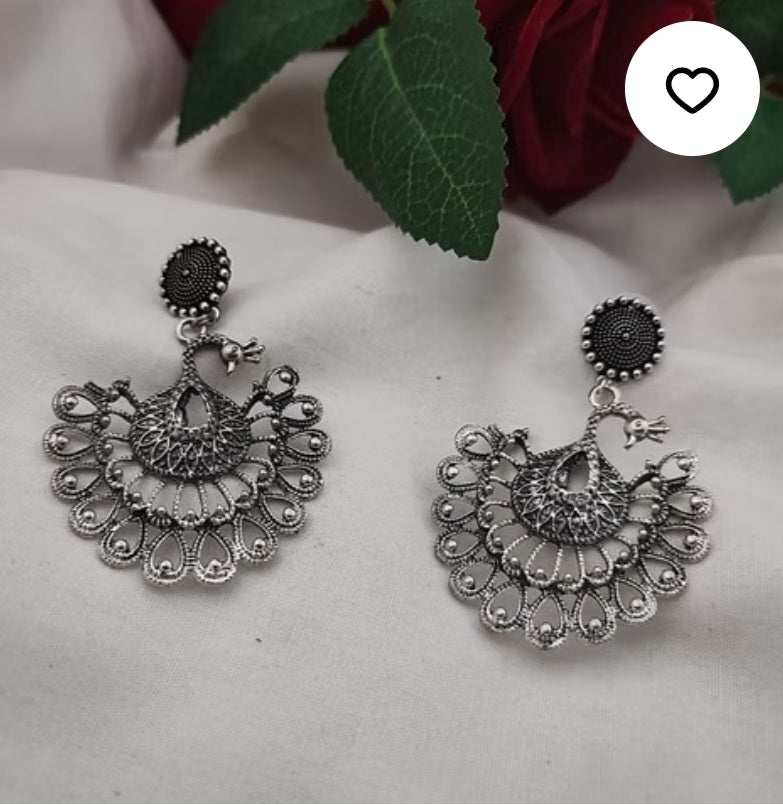 Oxidised Peacock Jhumka