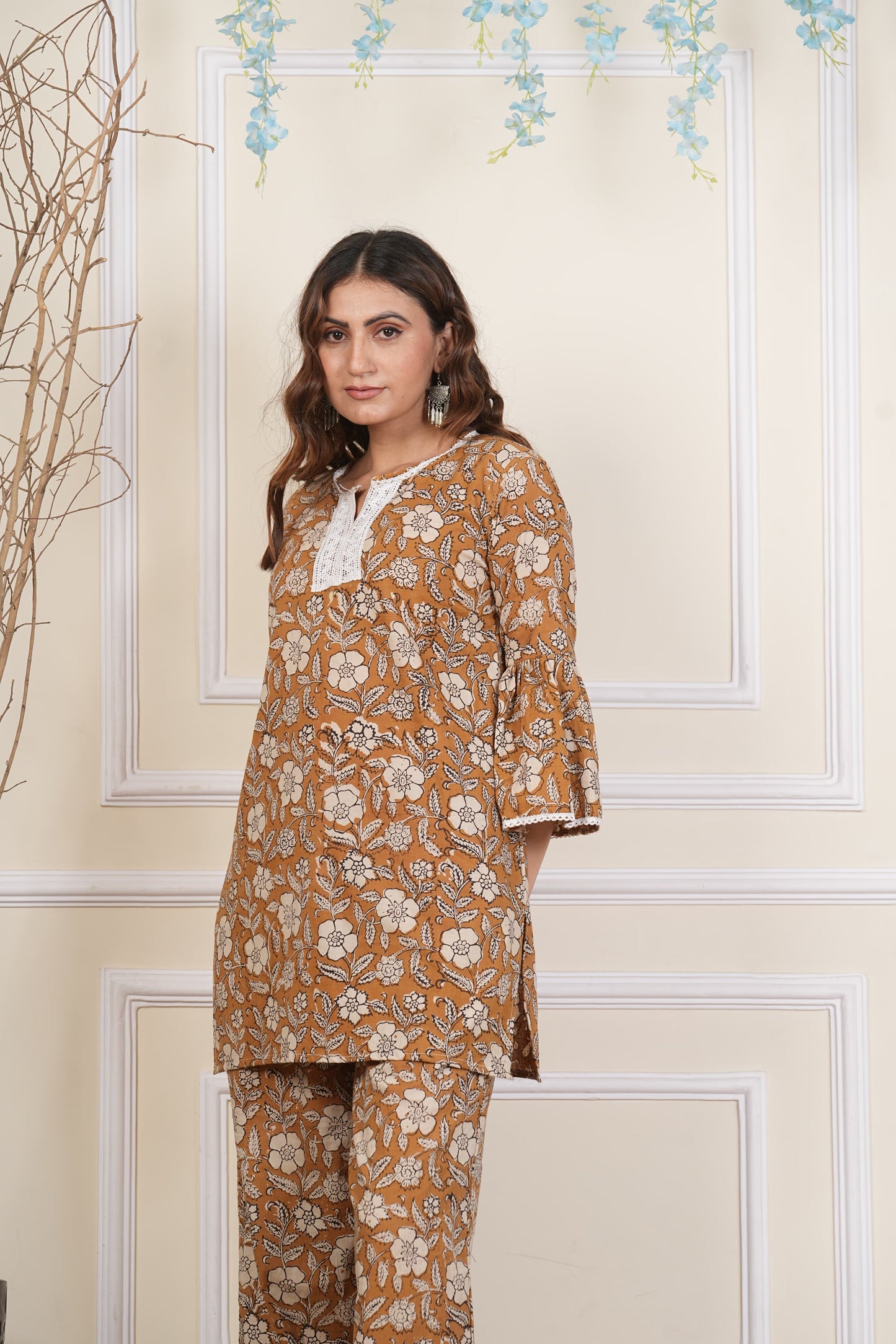 Floral Cotton Co ord Set with Lace Work