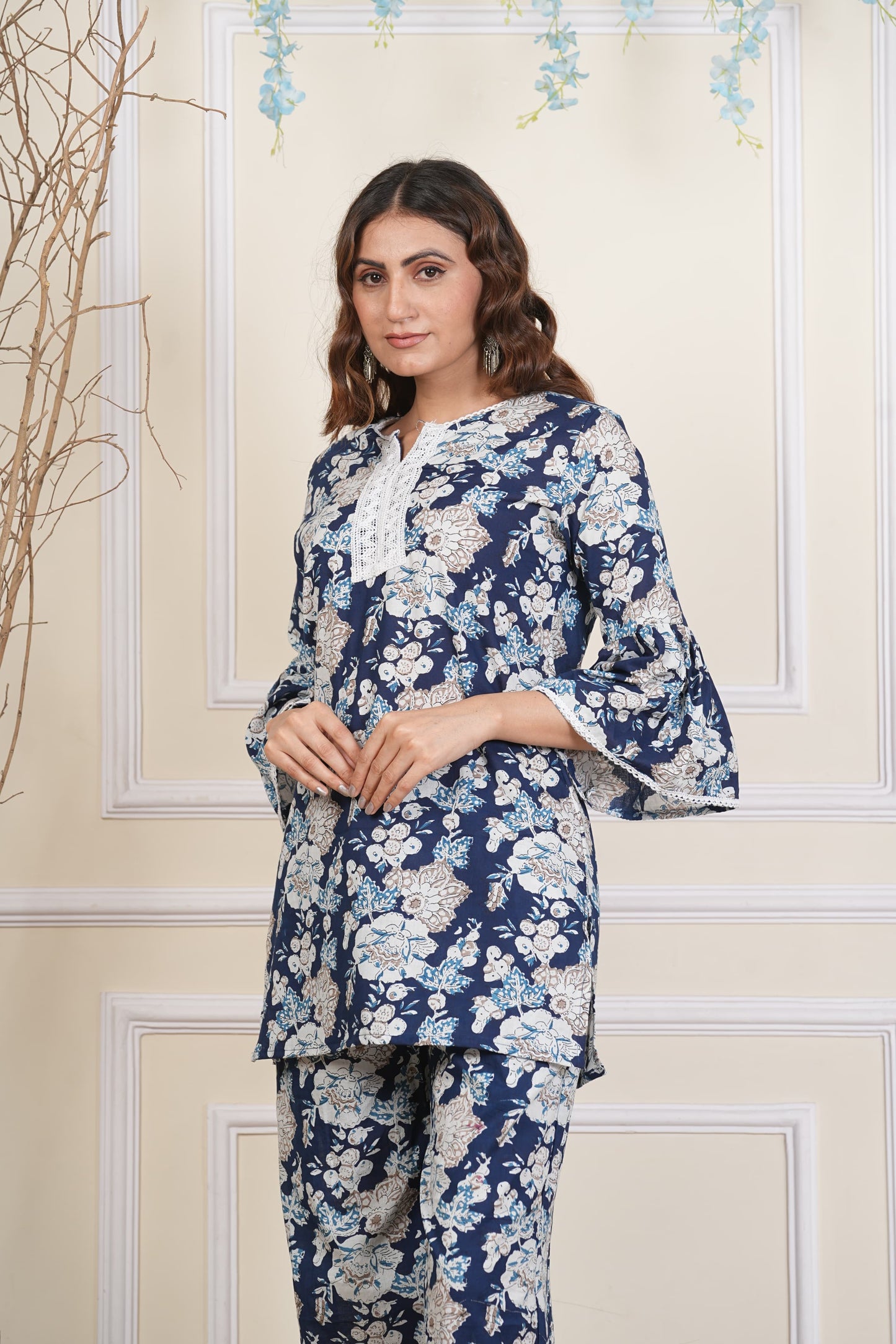 Floral Cotton Co ord Set with Lace Work