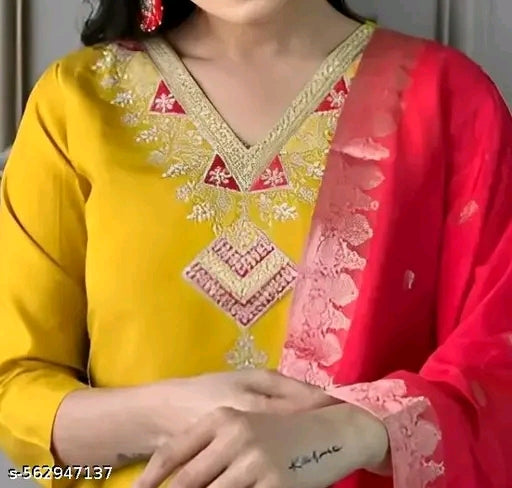 Kashish Yellow Suit Set with Red Dupatta