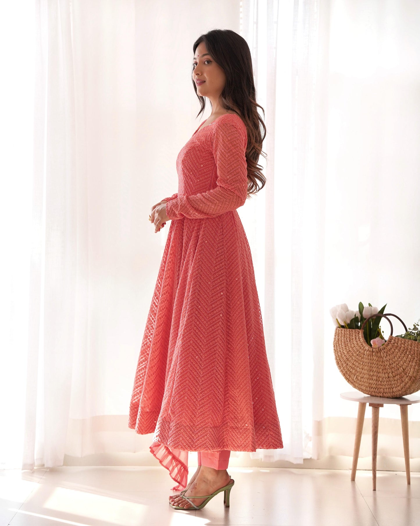 Chicken Work Anarkali Suit Set