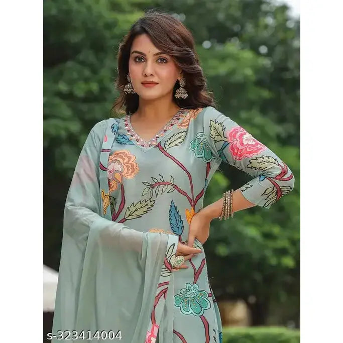 Ethnic Motifs Floral Kurta Set With Dupatta