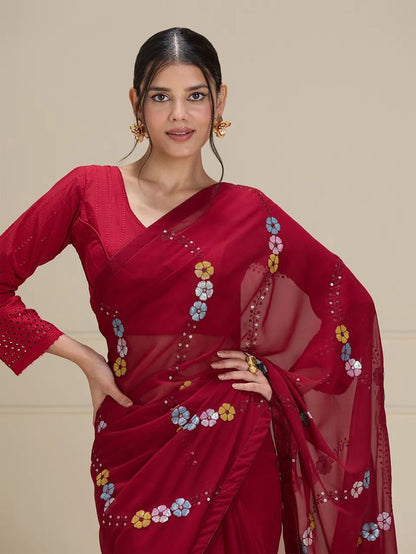 FoolBooti Red Saree