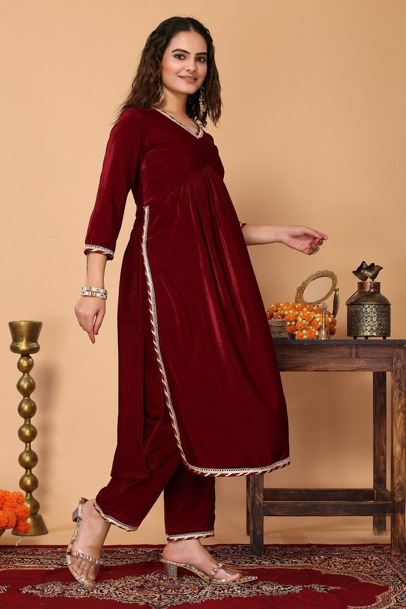 Maroon Velvet Suit with Dupatta