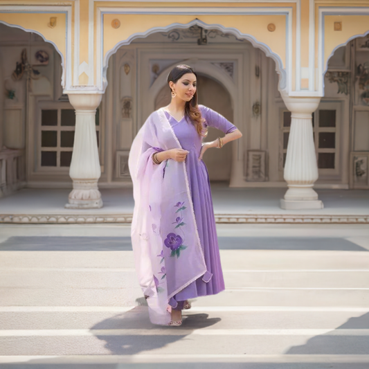 Anarkali Suit with Floral Dupatta