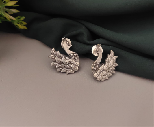 Oxidised Brass Swan Earrings