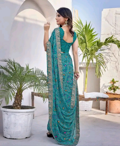 Rangeelo Bandhni Saree with Zari Border