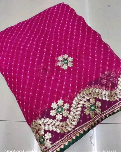 Gulabi Leheriya Gota Patti Saree