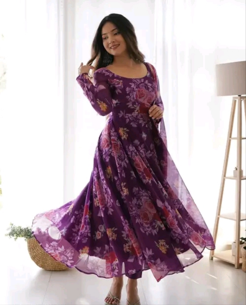 Floral PRINT Anarkali KURTI WITH DUPATTA