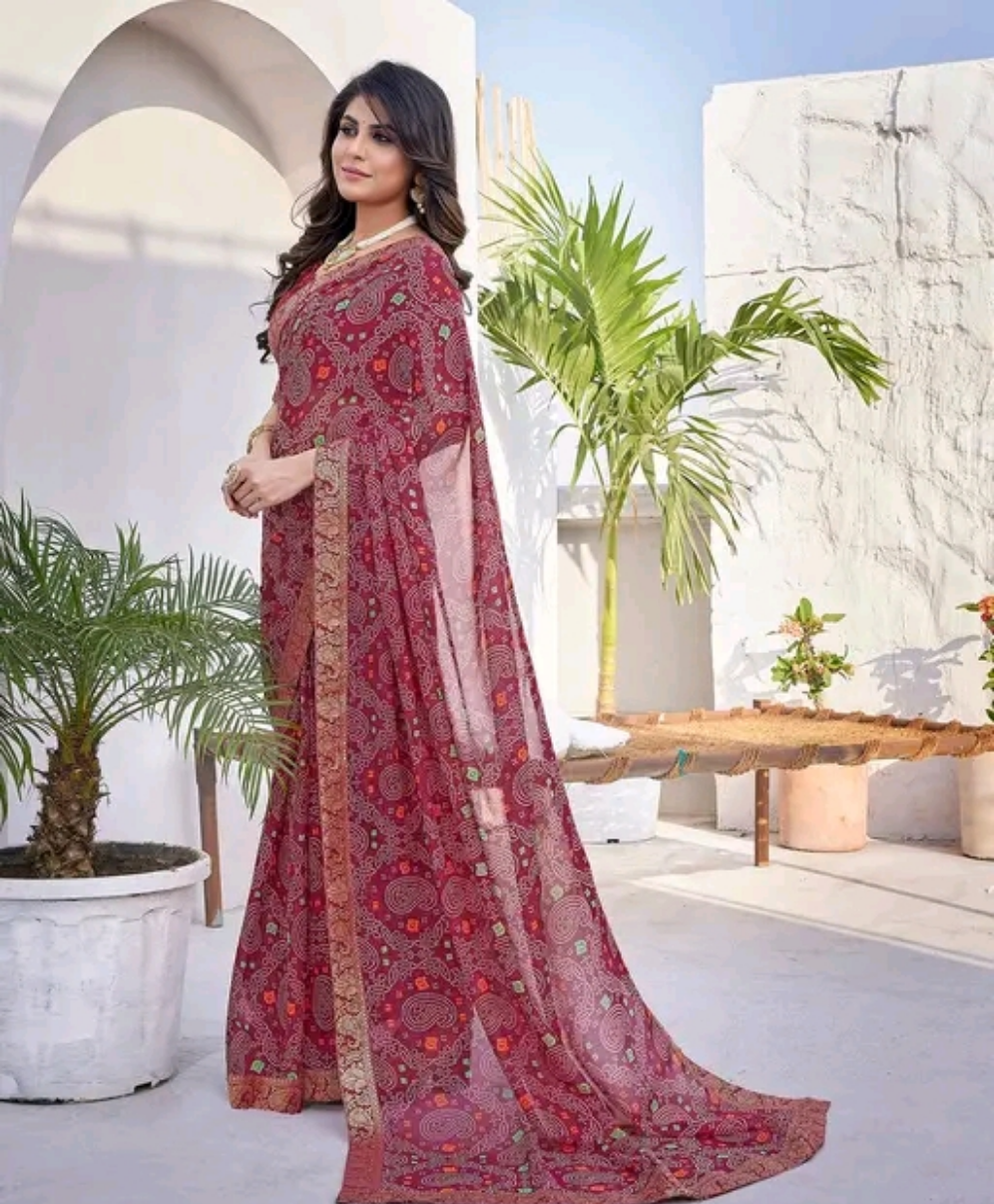 Rangeelo Bandhni Saree with Zari Border