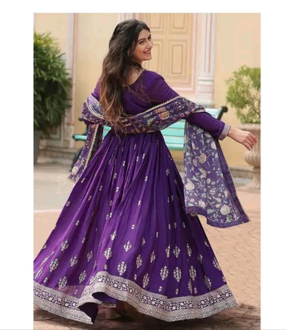 Embroidery Anarkali with Printed Dupatta