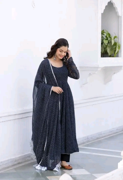 Leheriya Anarkali Kurti with Dupatta