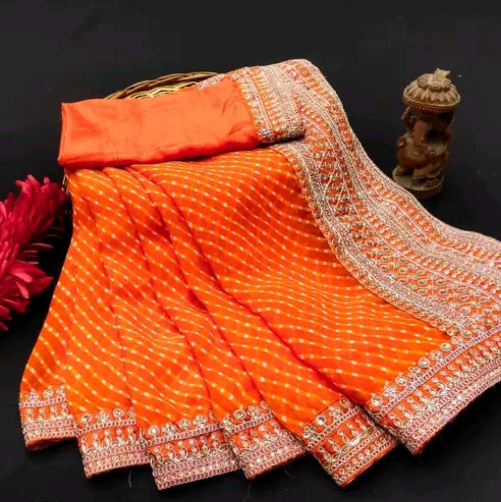 Roohaniyat Zardozi Border Leheriya Saree