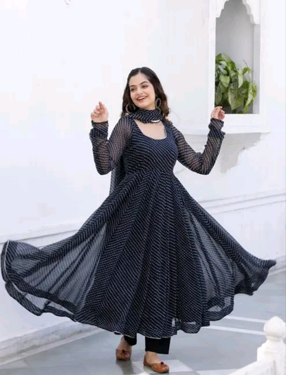 Leheriya Anarkali Kurti with Dupatta