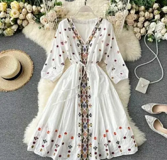 Embroidered White Dress