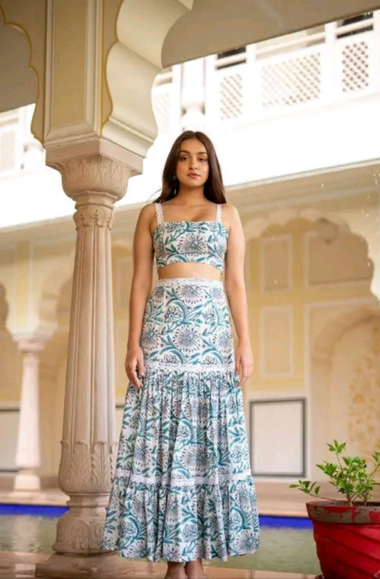 Printed Skirt Top Set