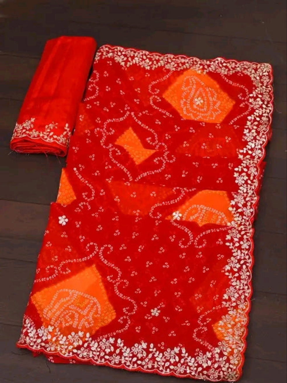 Sawan Bandhani Saree with Pitta Border
