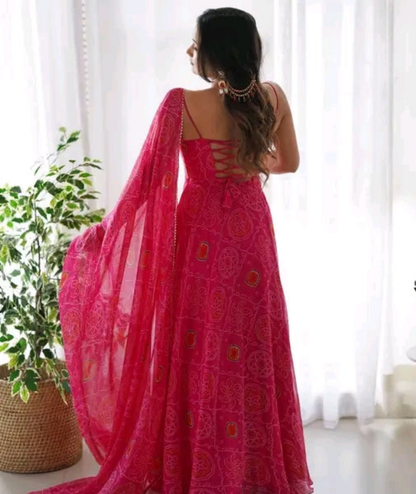 Bandhni Sleevless Anarkali Suit