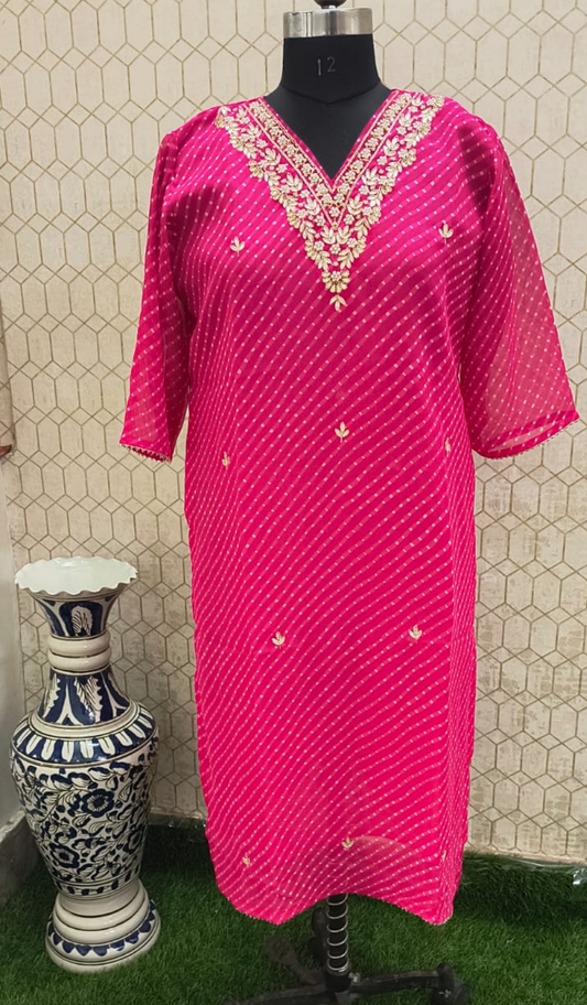 Leheriya Kurti with Gota Embroidery