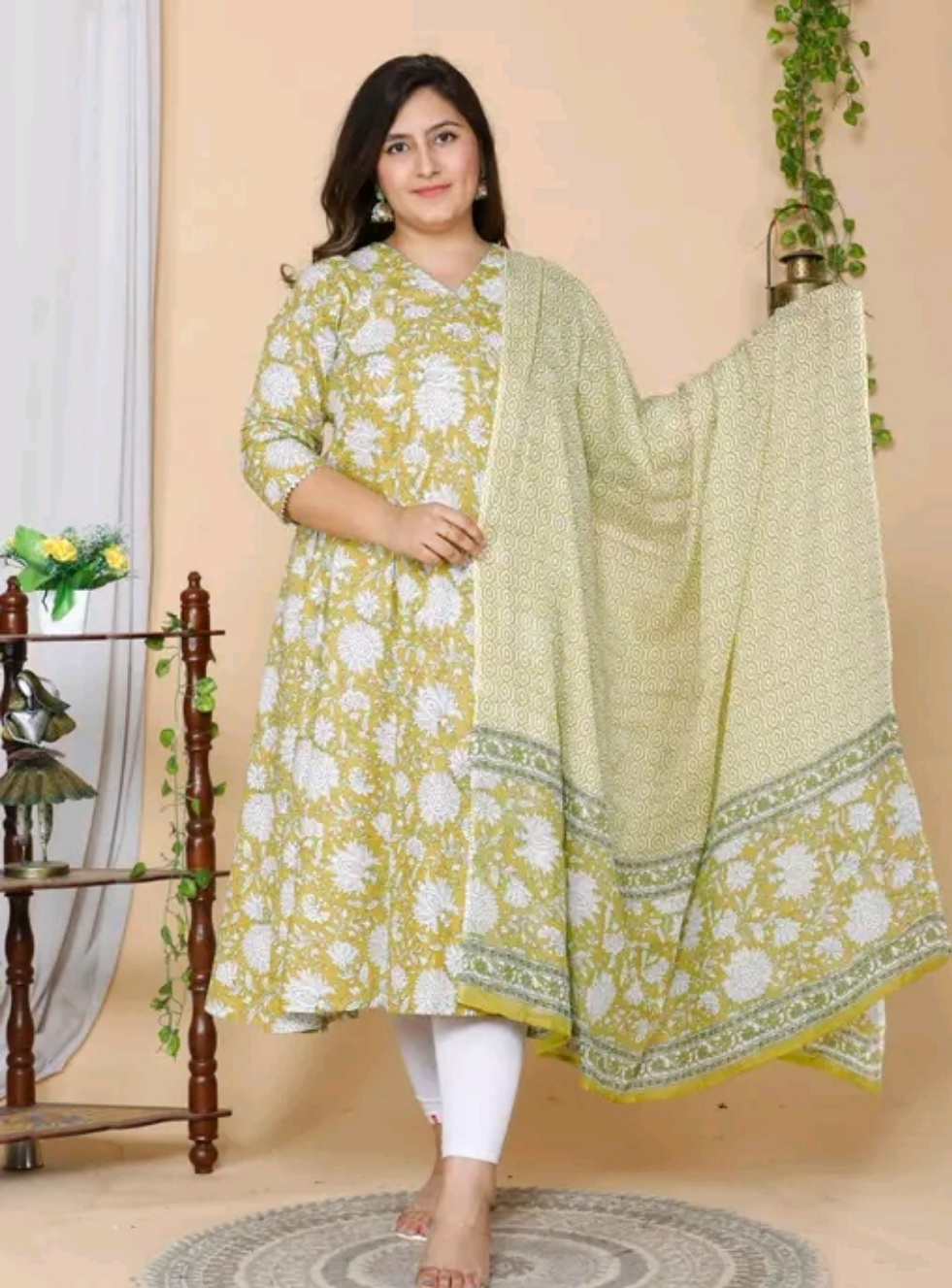 Floral Green Kurti with Dupatta