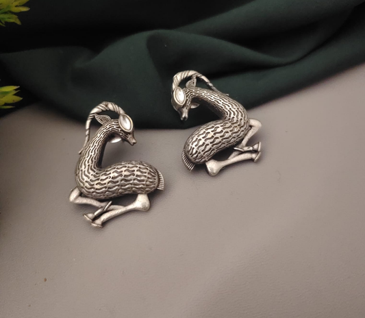 Oxidised Brass Deer Earrings