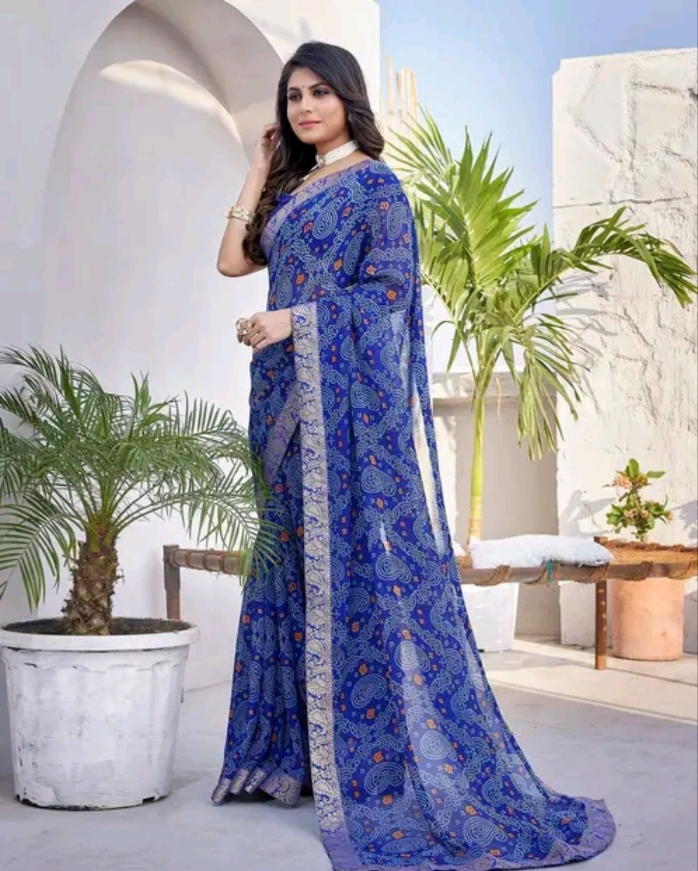 Rangeelo Bandhni Saree with Zari Border