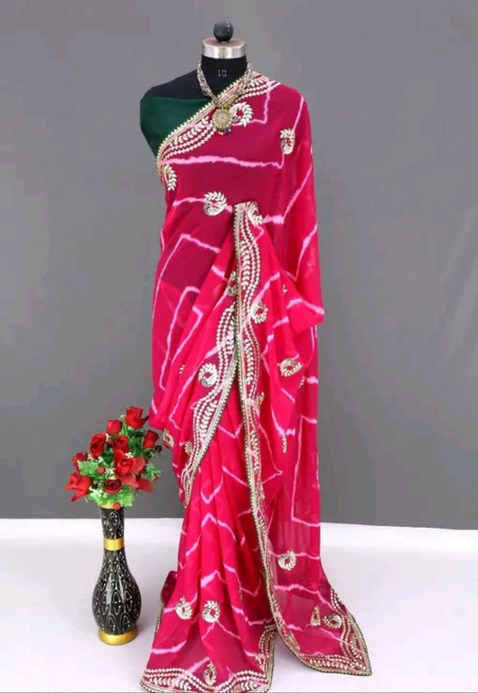 Mewar Leheriya Gota Work Saree