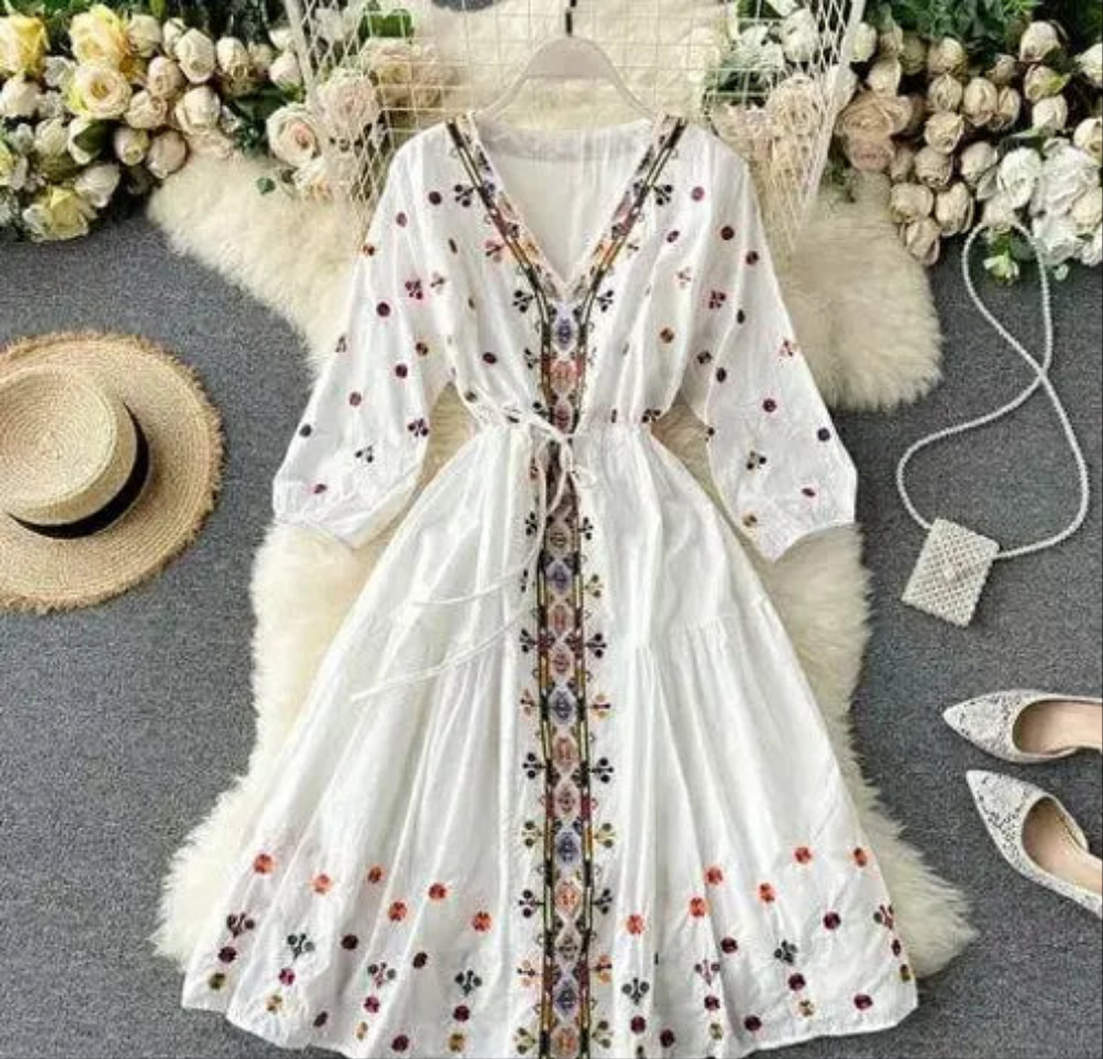 Embroidered White Dress