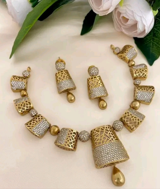 Nkshatra Trendy Rodium Polsih Gold Set