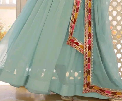 Aqua Blue Anarkali with Dupatta