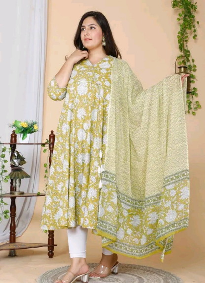 Floral Green Kurti with Dupatta