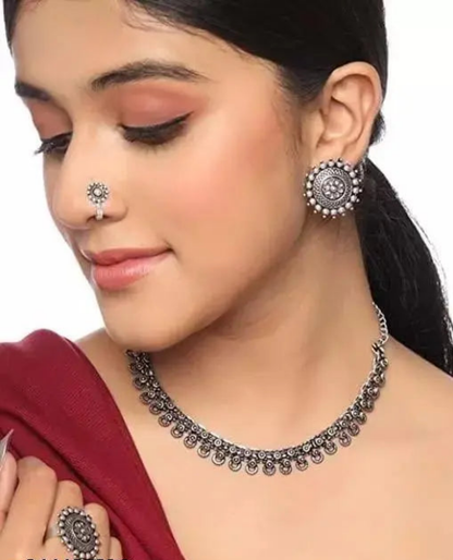 Trendy Choker, Earrings , Nose Pin Set