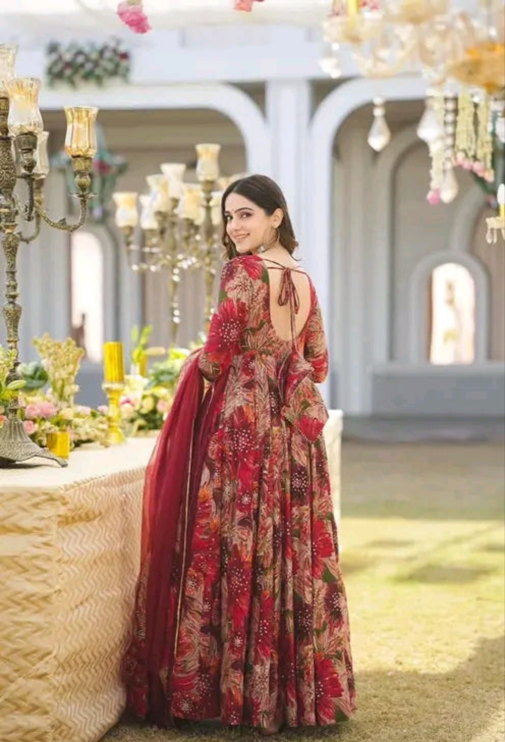 Red Floral Anarkali with Gota work