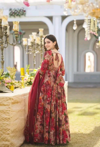 Red Floral Anarkali with Gota work