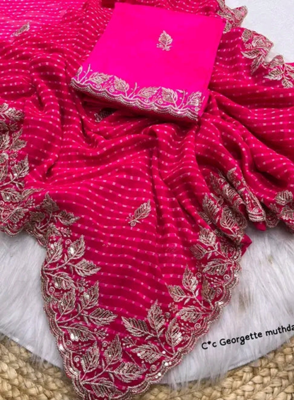 Gulabo Mothda Saree with Zardozi Embroidery