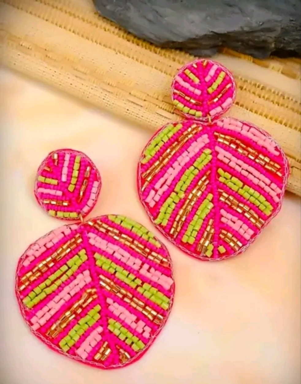 Nkshatra Handmade Leaf Bead Earrings