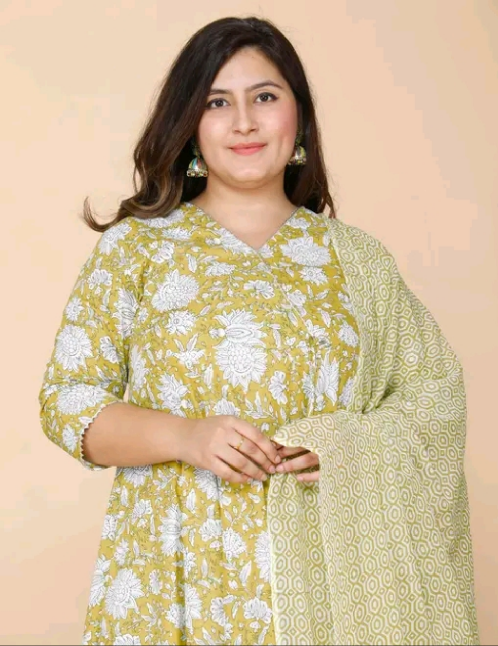 Floral Green Kurti with Dupatta