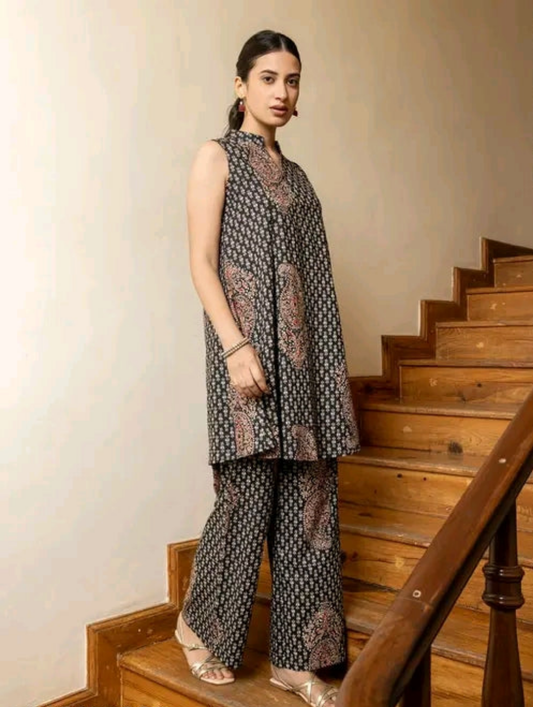 Black Printed Cotton Co Ord Set