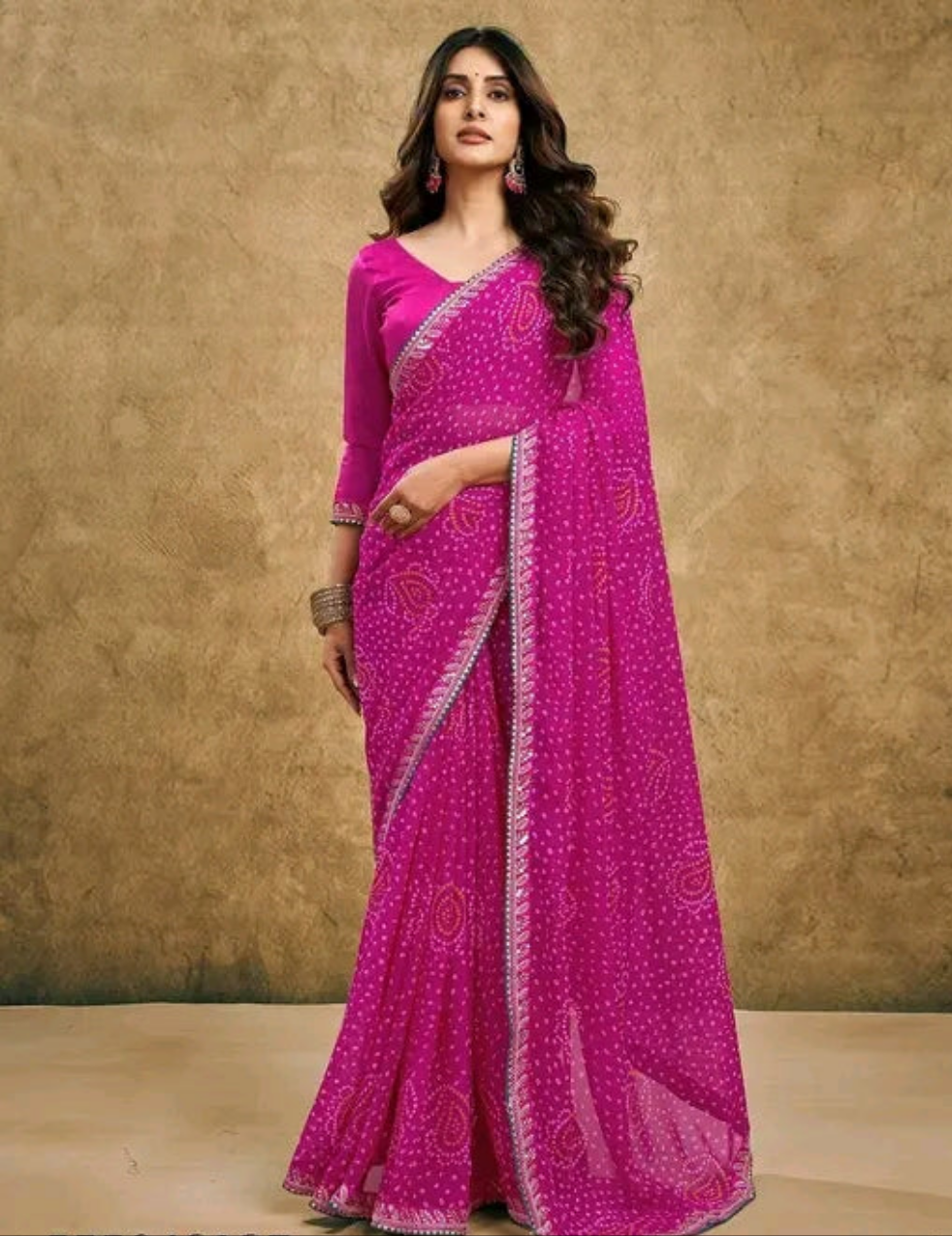 Bandhani Saree with Sequence Border