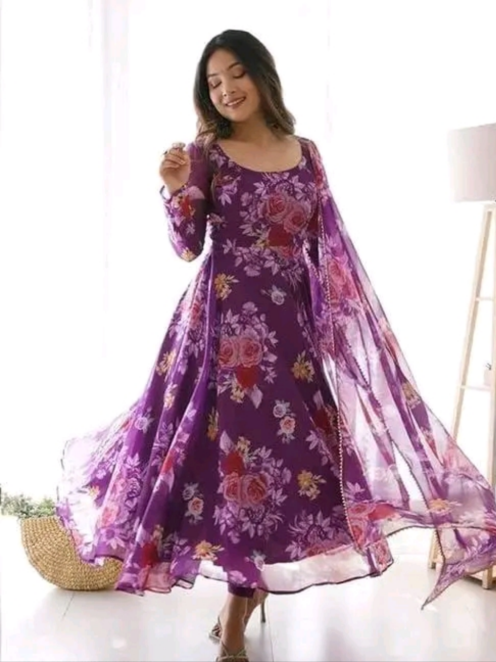 Floral PRINT Anarkali KURTI WITH DUPATTA