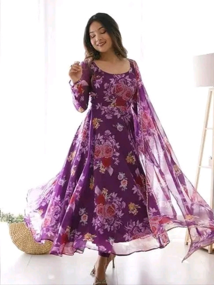 Floral PRINT Anarkali KURTI WITH DUPATTA