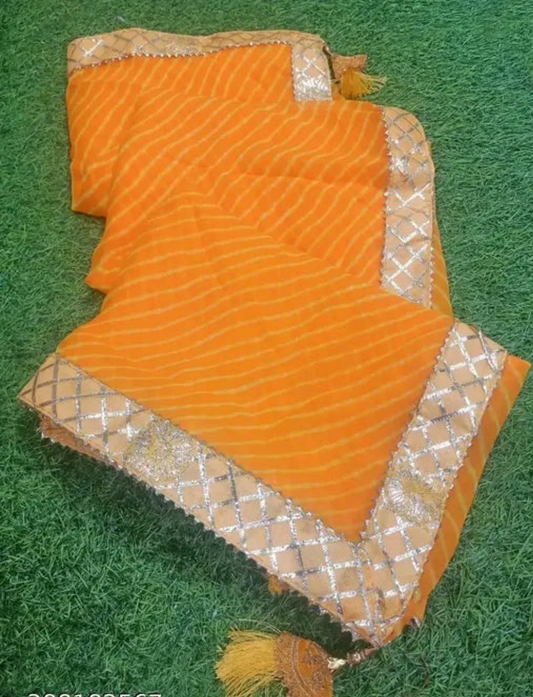 Kesari Leheriya Saree with Gota Border