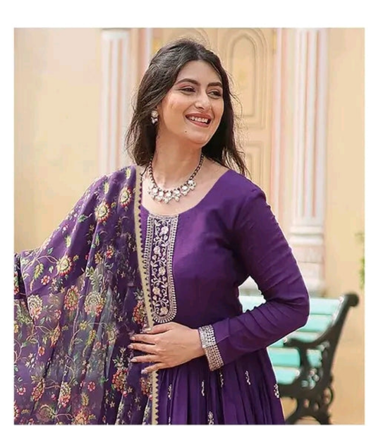 Embroidery Anarkali with Printed Dupatta