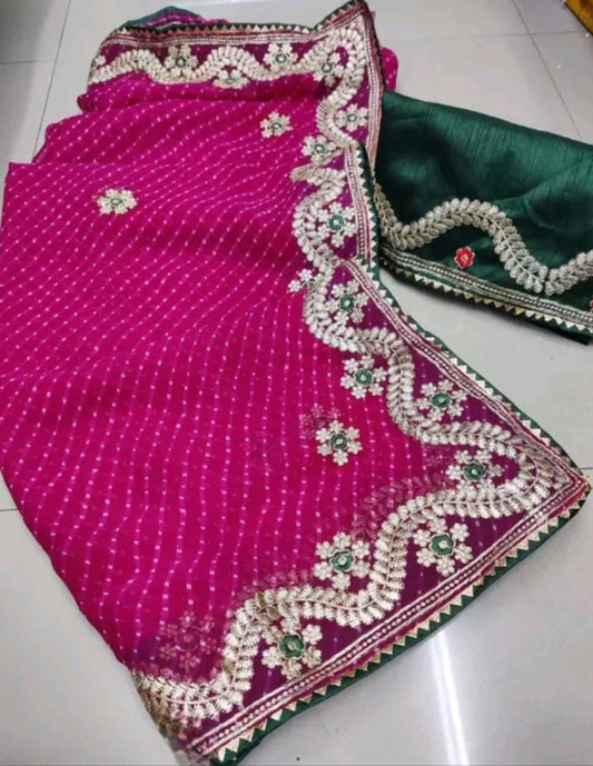 Gulabi Leheriya Gota Patti Saree
