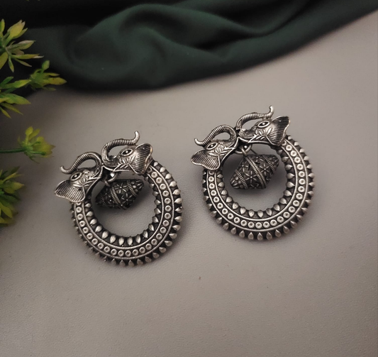Oxidised Silver Elephant Earrings