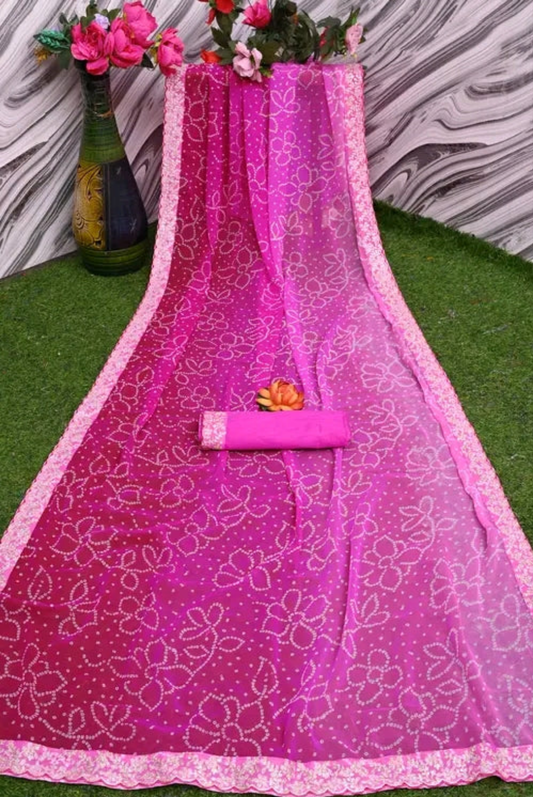 Bandhani Shaded Saree with Zardozi Border