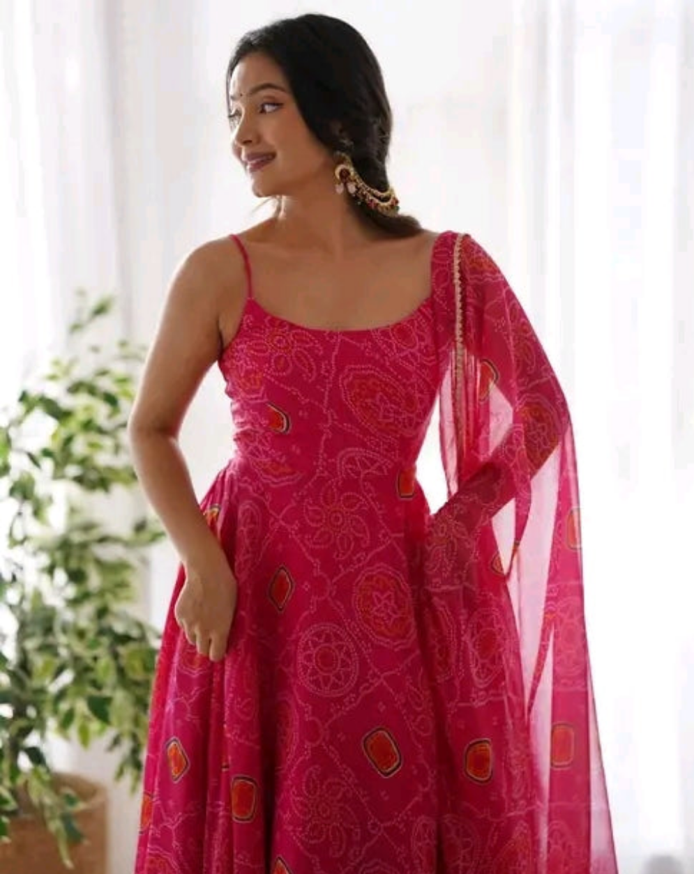 Bandhni Sleevless Anarkali Suit